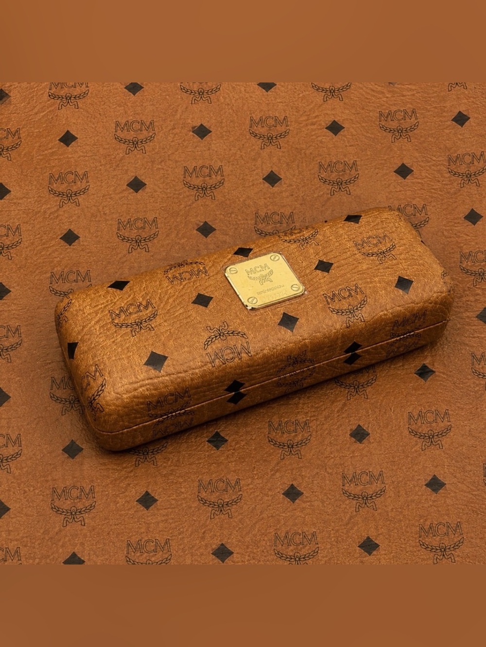 Authentic MCM Name Brand Logo Monogram Clam Cognac Glasses Eyeglasses Hard Case
